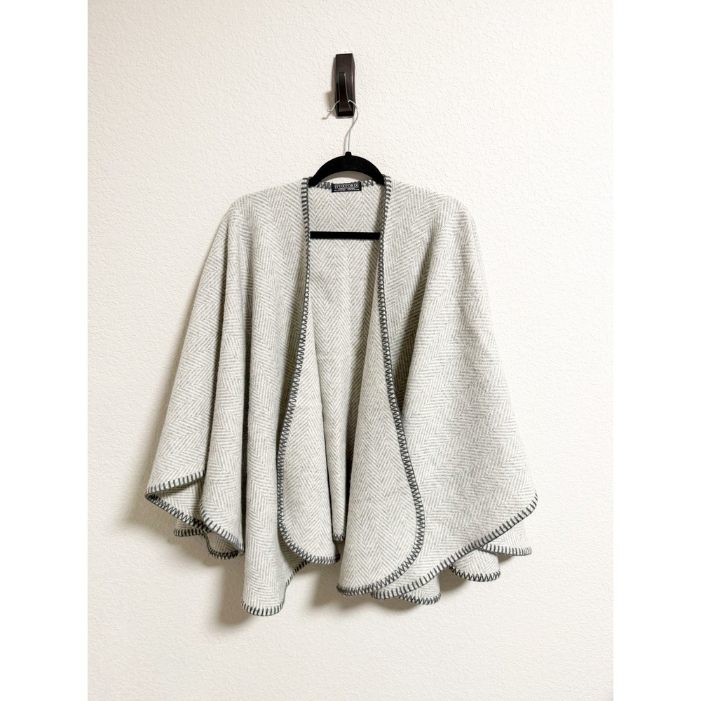 Foxford Cashmere Lambswool Herringbone Open Front Poncho Cape Shawl One Size